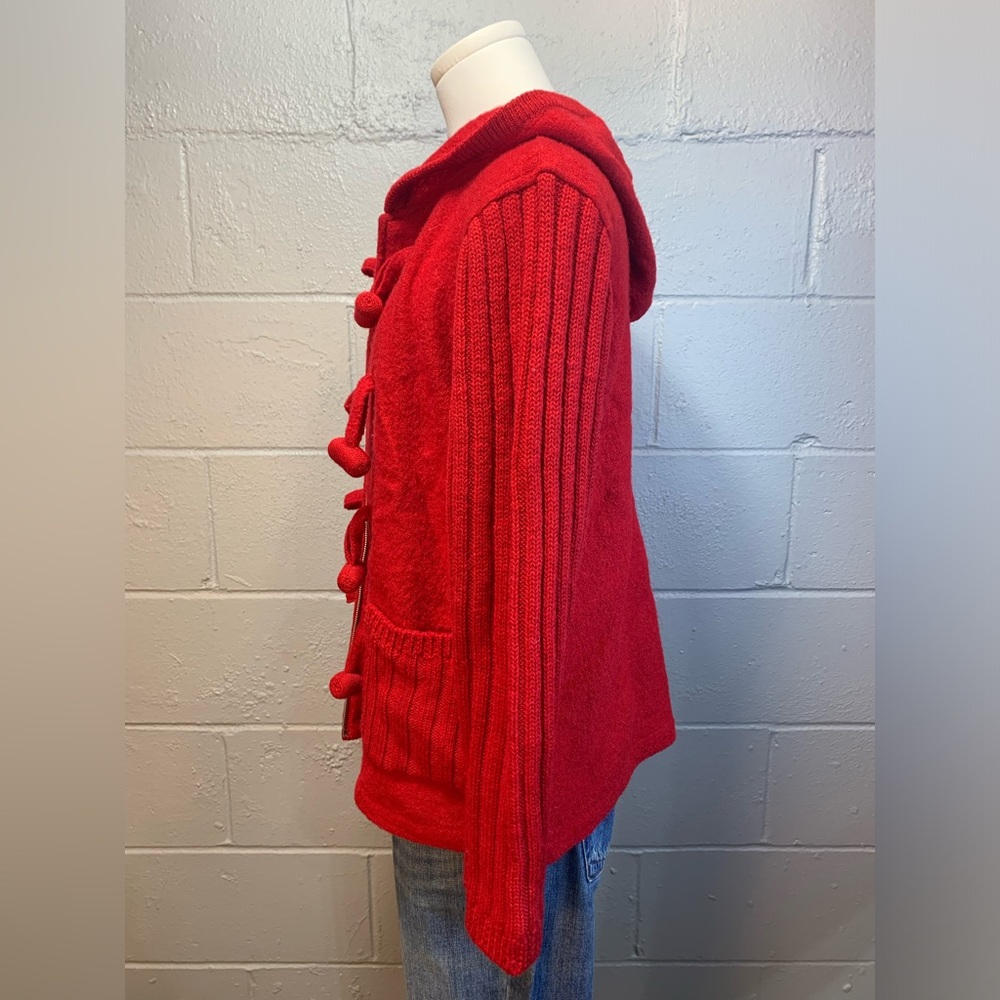 Coldwater Creek Red Boiled Wool Full Zip Cardigan Hooded Sweater Women's Small - Picture 5 of 7